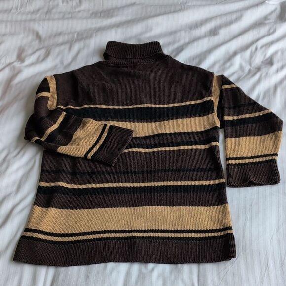 St John Sport by Marie Gray Mixed Stripe Brown & Tan Women's Turtleneck Sweater - Picture 9 of 9